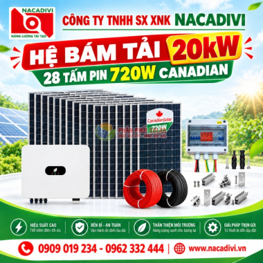Hệ Thống Điện Mặt Trời Bám Tải 20kW (Tiết kiệm khoảng 8.400.000đ – 11.550.000đ/tháng.)