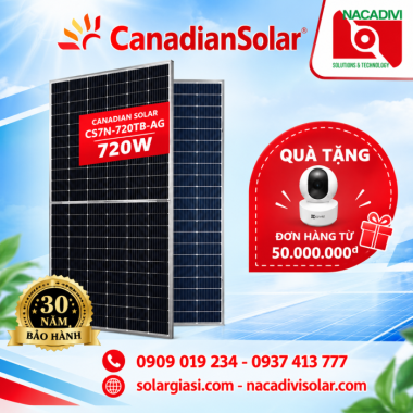 Tấm Pin Canadian 720W Năng Lượng Mặt Trời