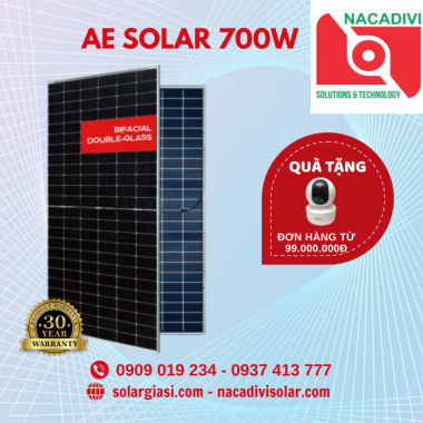 Tấm pin năng lượng mặt trời AE Solar 700W – Công nghệ hai mặt kính 