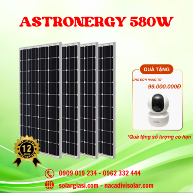 Tấm Pin Năng Lượng Mặt Trời Astronergy 580W 2 Mặt Kính